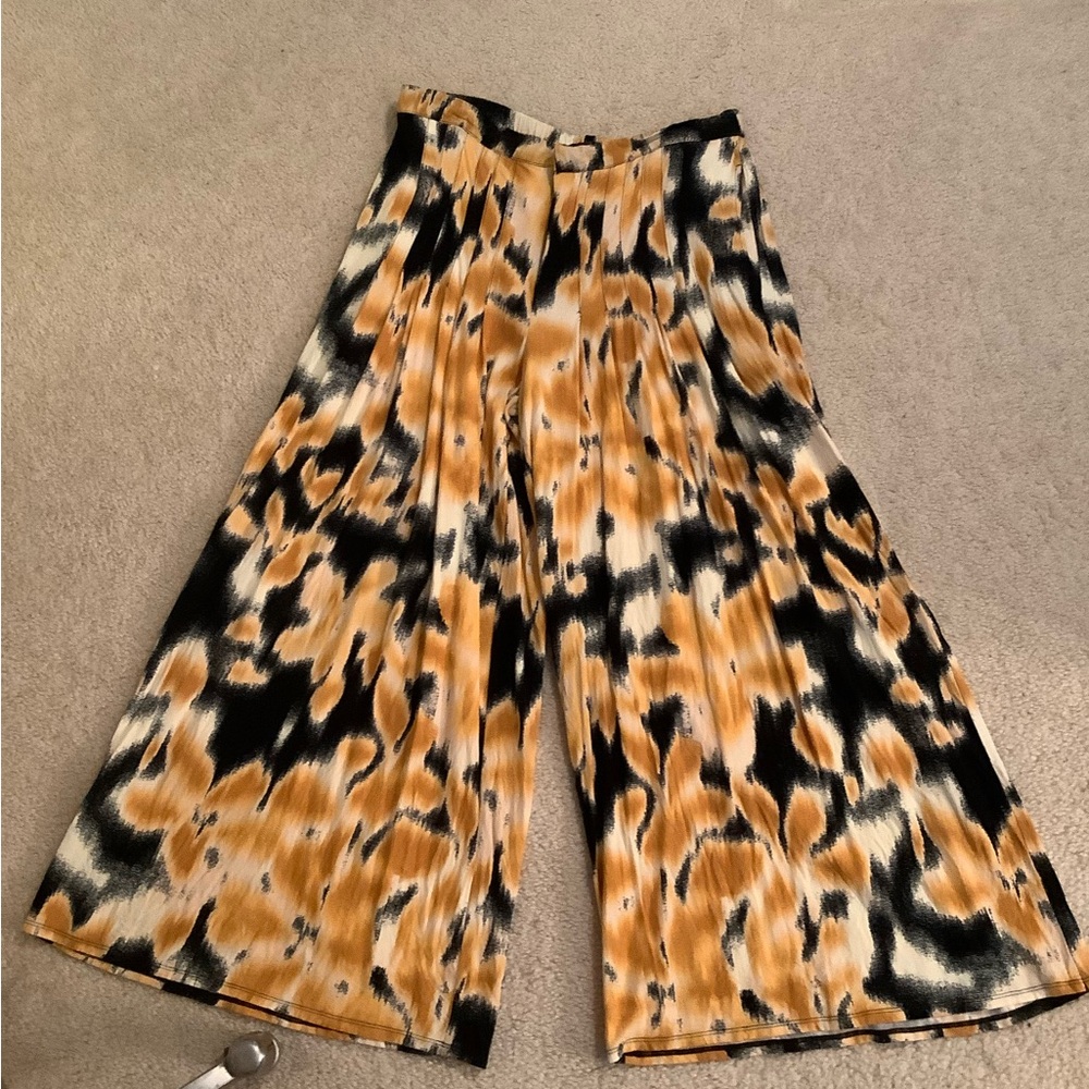 Free People Dance at Dusk Super Wide Leg Trousers Pants Yellow Black MD 8/10
